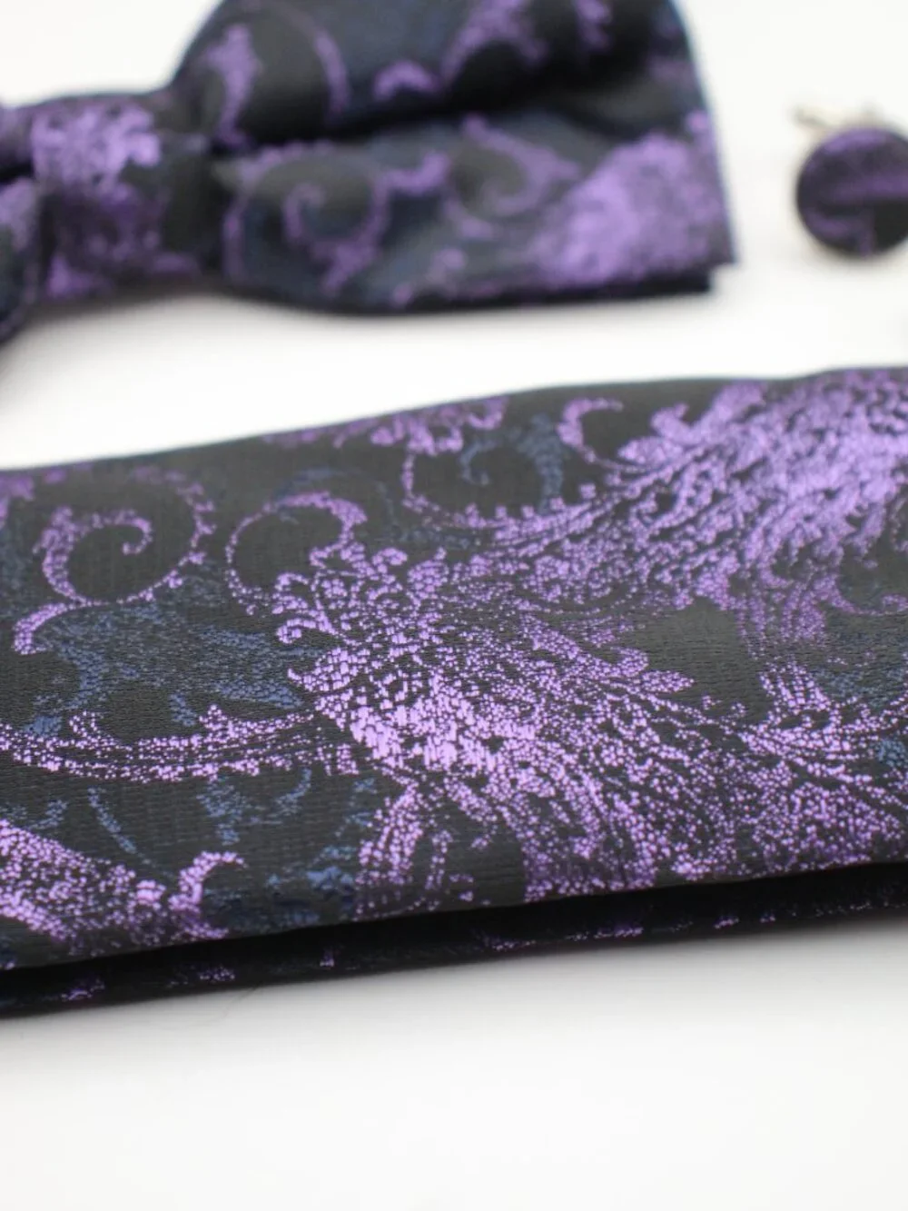 Paisley Pre-tied Bow Tie, Pocket Square, and Cuff Links Set